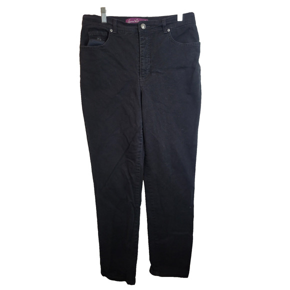Gloria Vanderbilt Black Denim Straight Leg Mid Rise Faded Jeans Women's Size 10 - Picture 1 of 9
